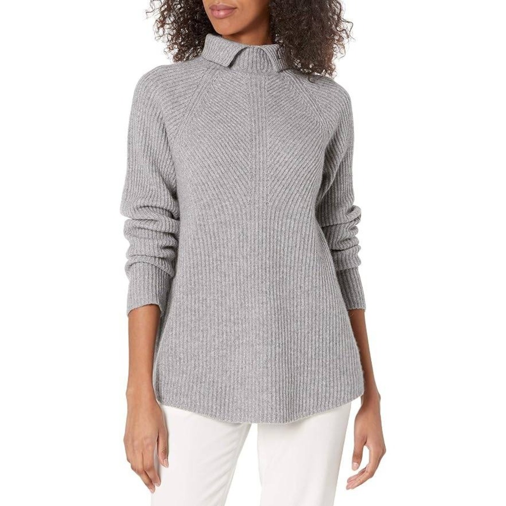 Theory Moving Rib Turtleneck Cashmere Sweater Heather Grey Women Size Small